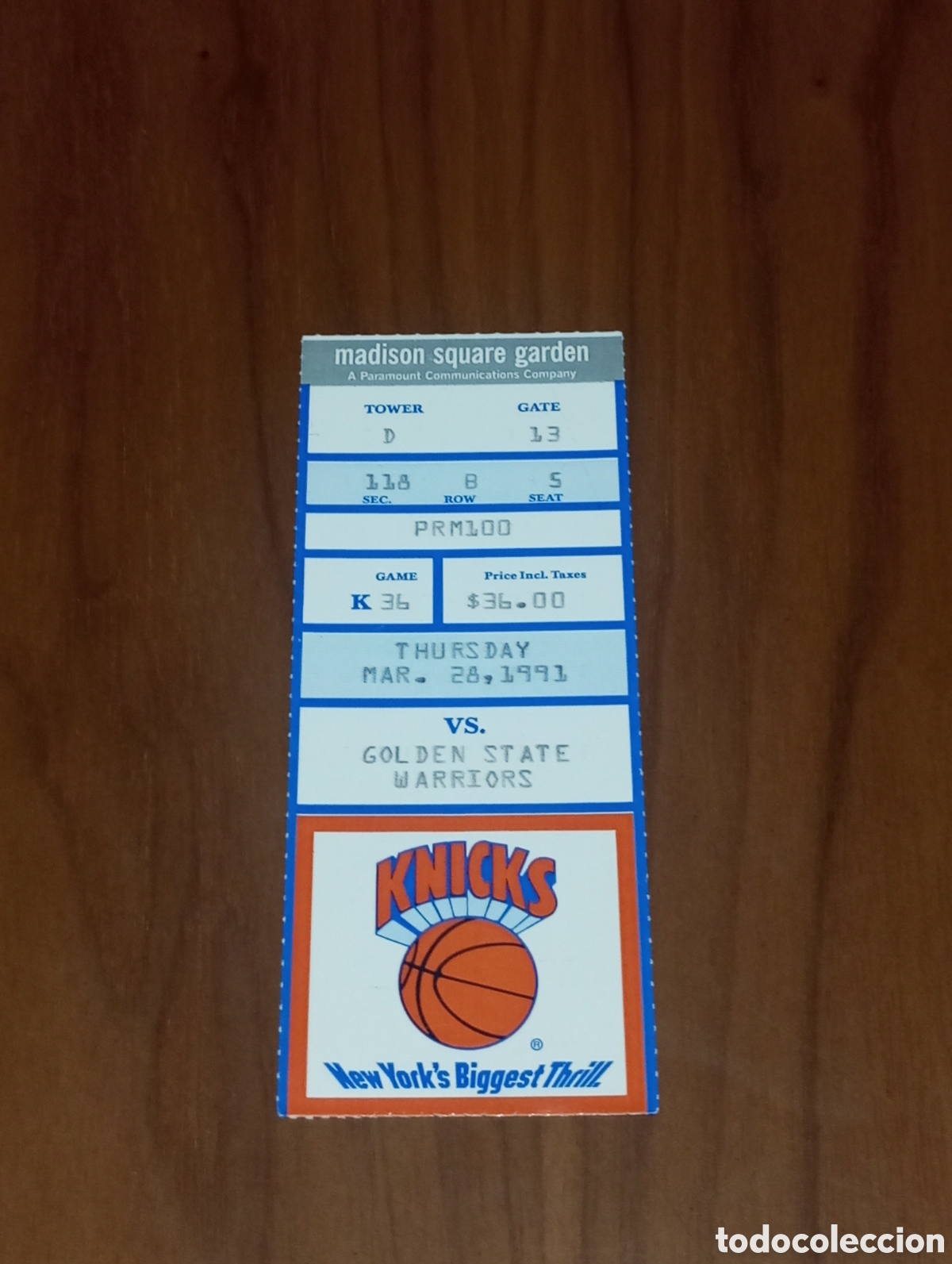 Coleccionismo deportivo: ENTRADA NEW YORK KNICKS VS GOLDEN STATE WARRIORS 1991 PAT EWING CHRIS MULLIN