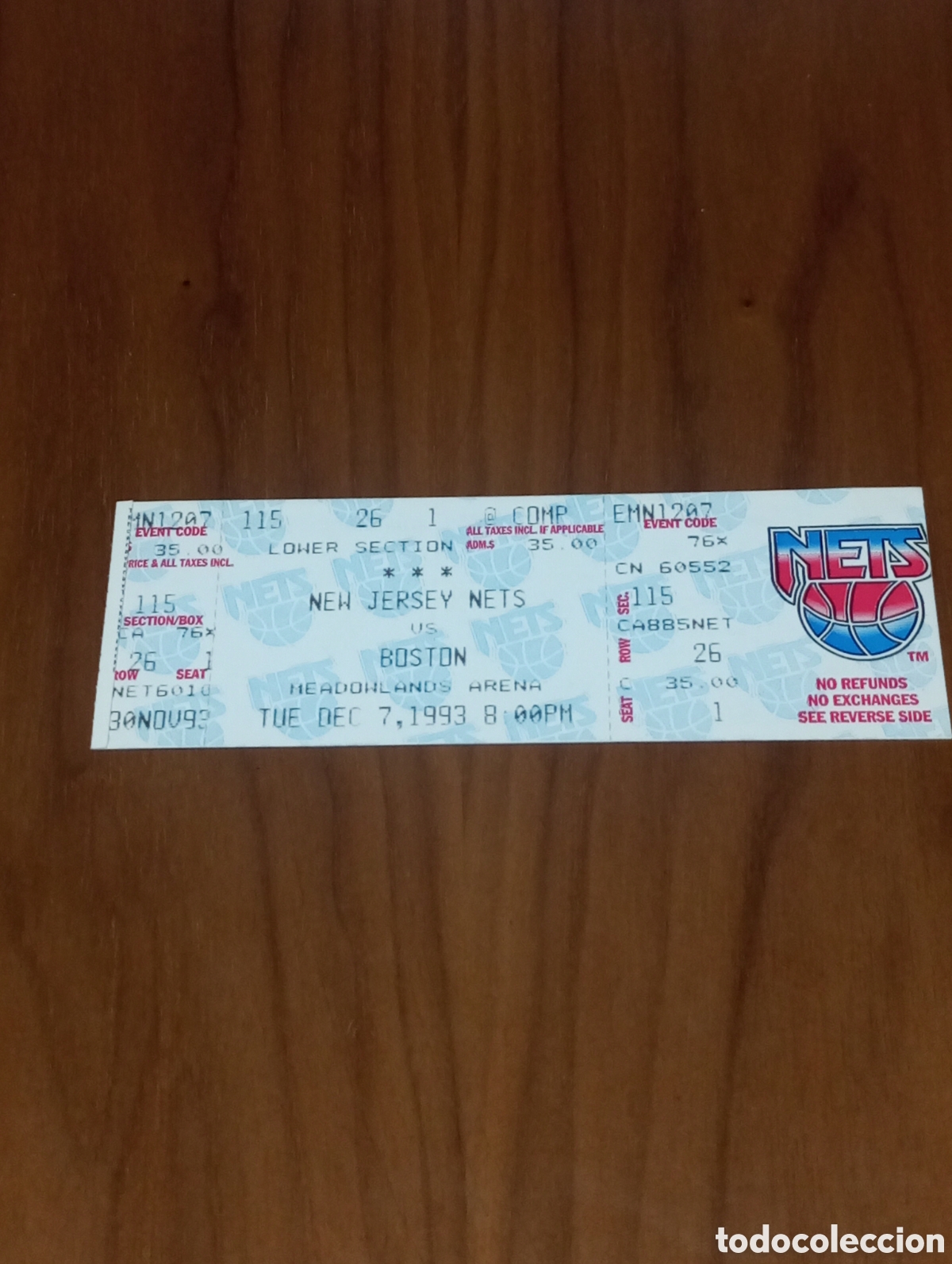 Coleccionismo deportivo: Entrada sin cortar NBA New Yersey Nets VS Boston Celtics 1993