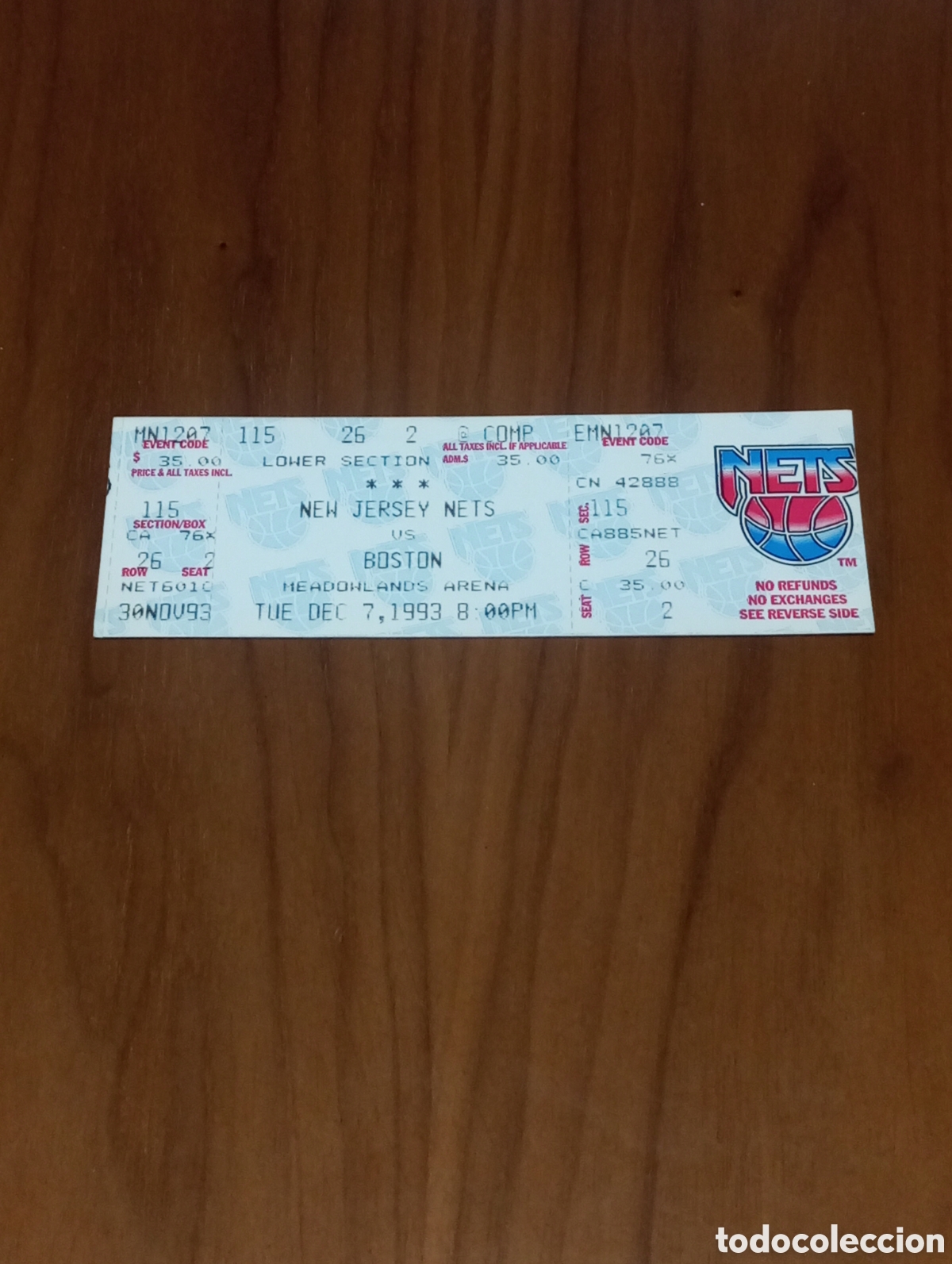 Coleccionismo deportivo: Entrada sin cortar NBA New Yersey Nets VS Boston Celtics 1993