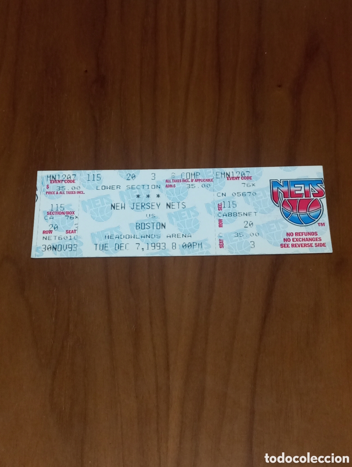 Coleccionismo deportivo: Entrada sin cortar NBA New Yersey Nets VS Boston Celtics 1993