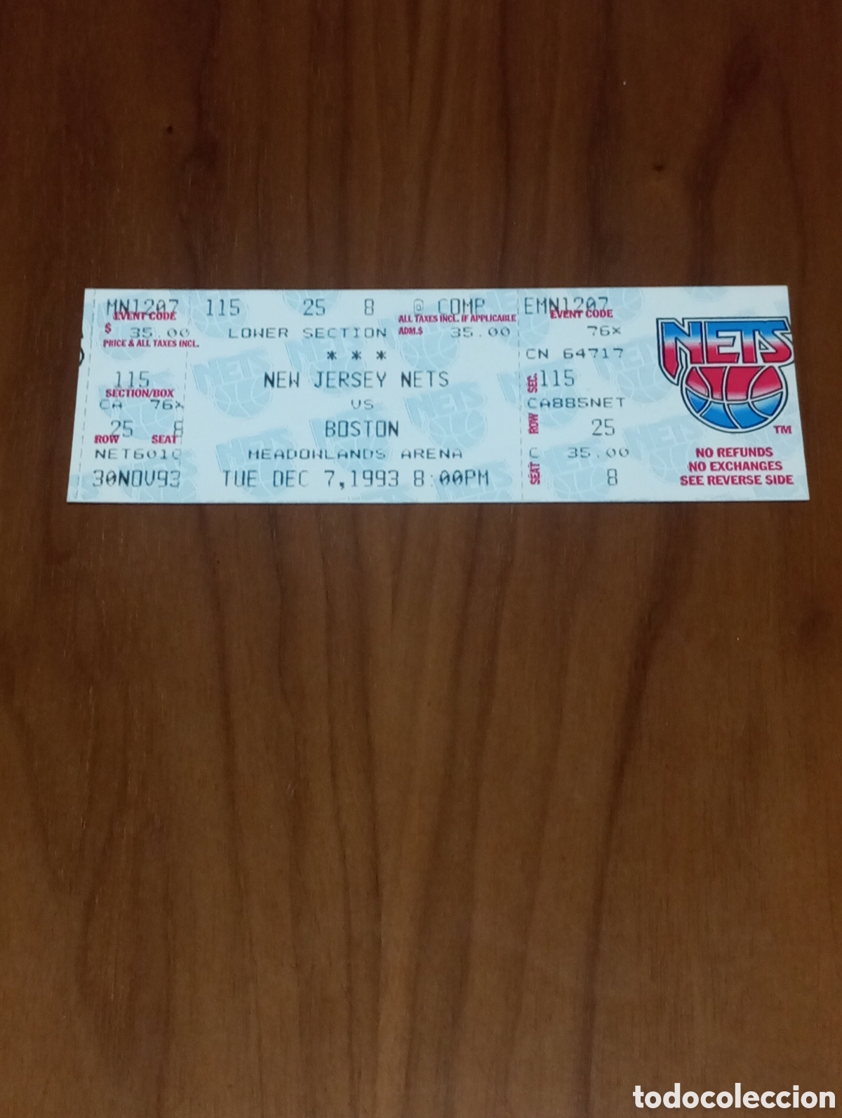 Coleccionismo deportivo: Entrada sin cortar NBA New Yersey Nets VS Boston Celtics 1993