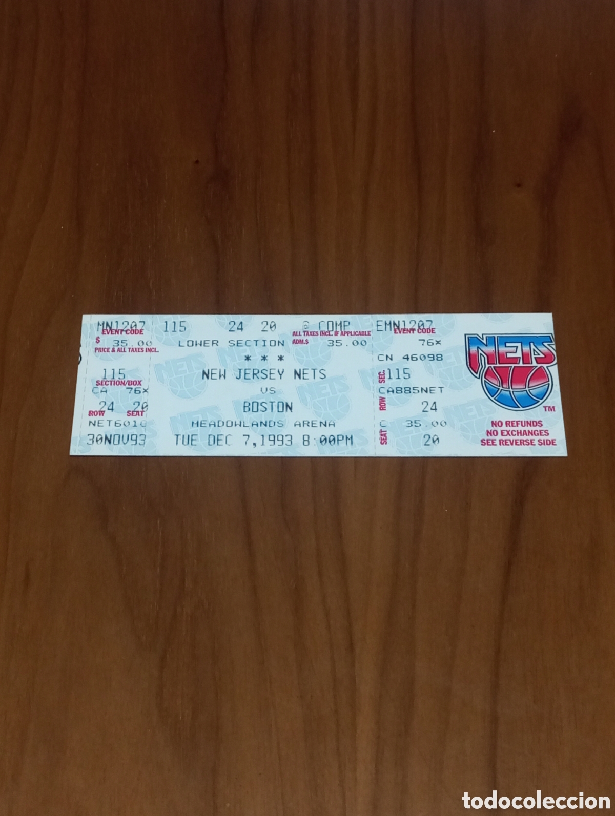 Coleccionismo deportivo: Entrada sin cortar NBA New Yersey Nets VS Boston Celtics 1993