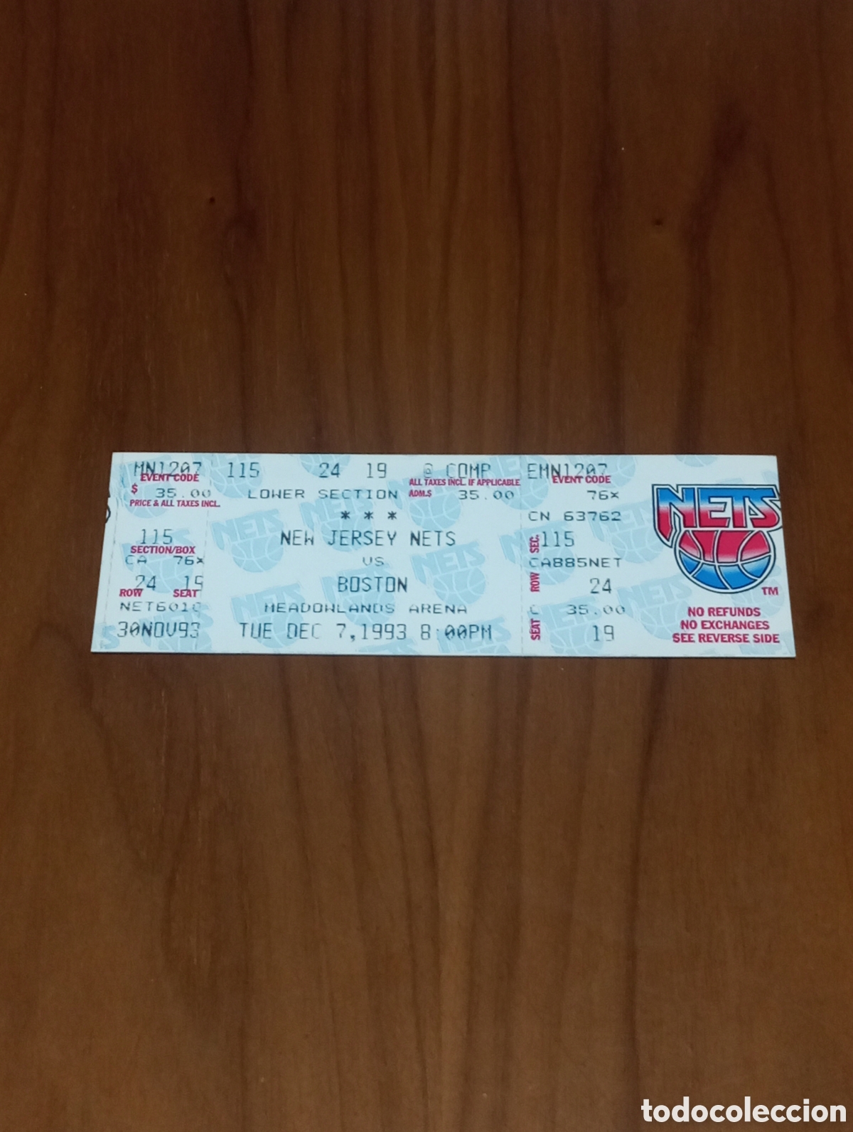 Coleccionismo deportivo: Entrada sin cortar NBA New Yersey Nets VS Boston Celtics 1993