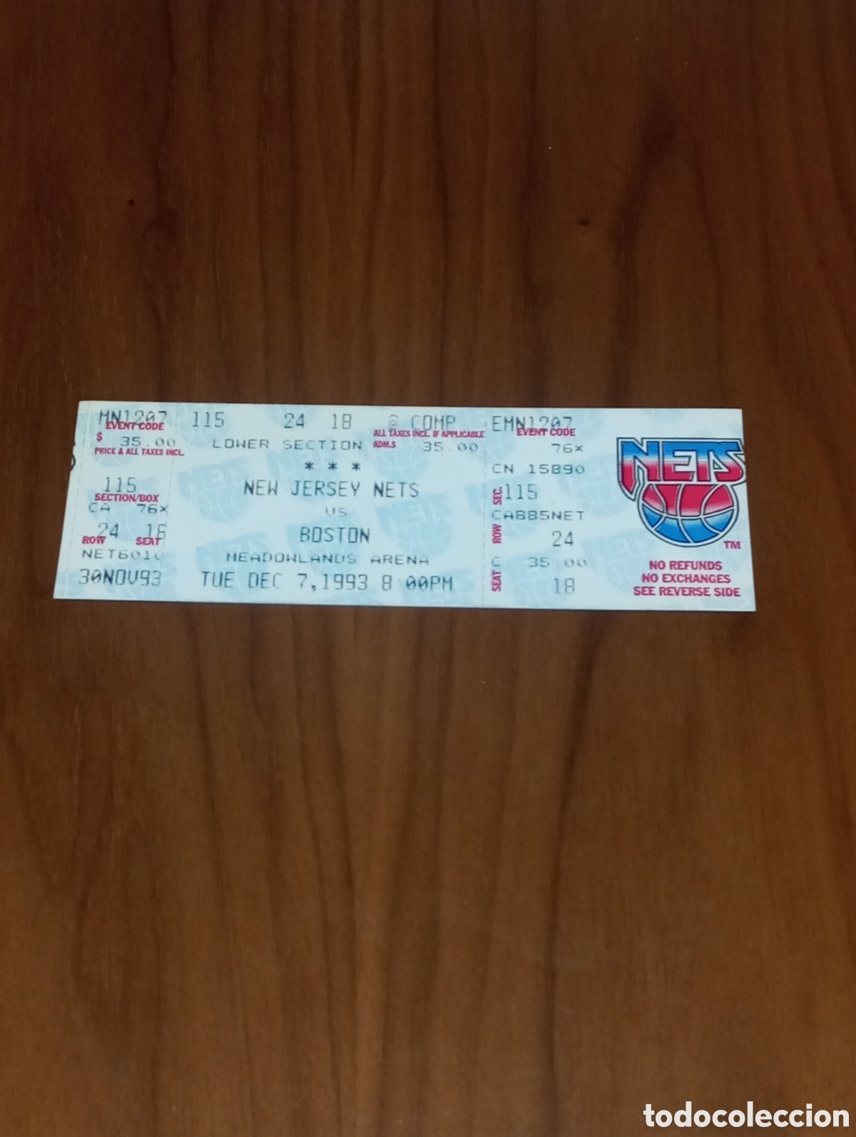 Coleccionismo deportivo: Entrada sin cortar NBA New Yersey Nets VS Boston Celtics 1993