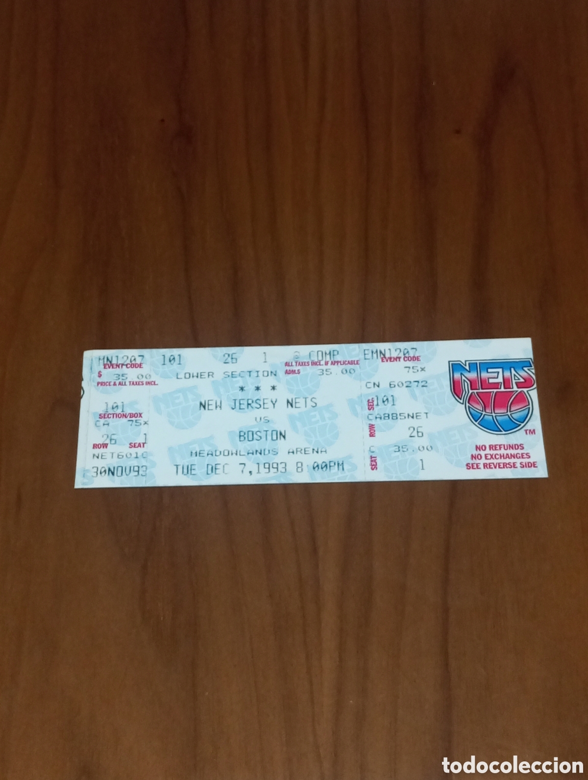 Coleccionismo deportivo: Entrada sin cortar NBA New Yersey Nets VS Boston Celtics 1993