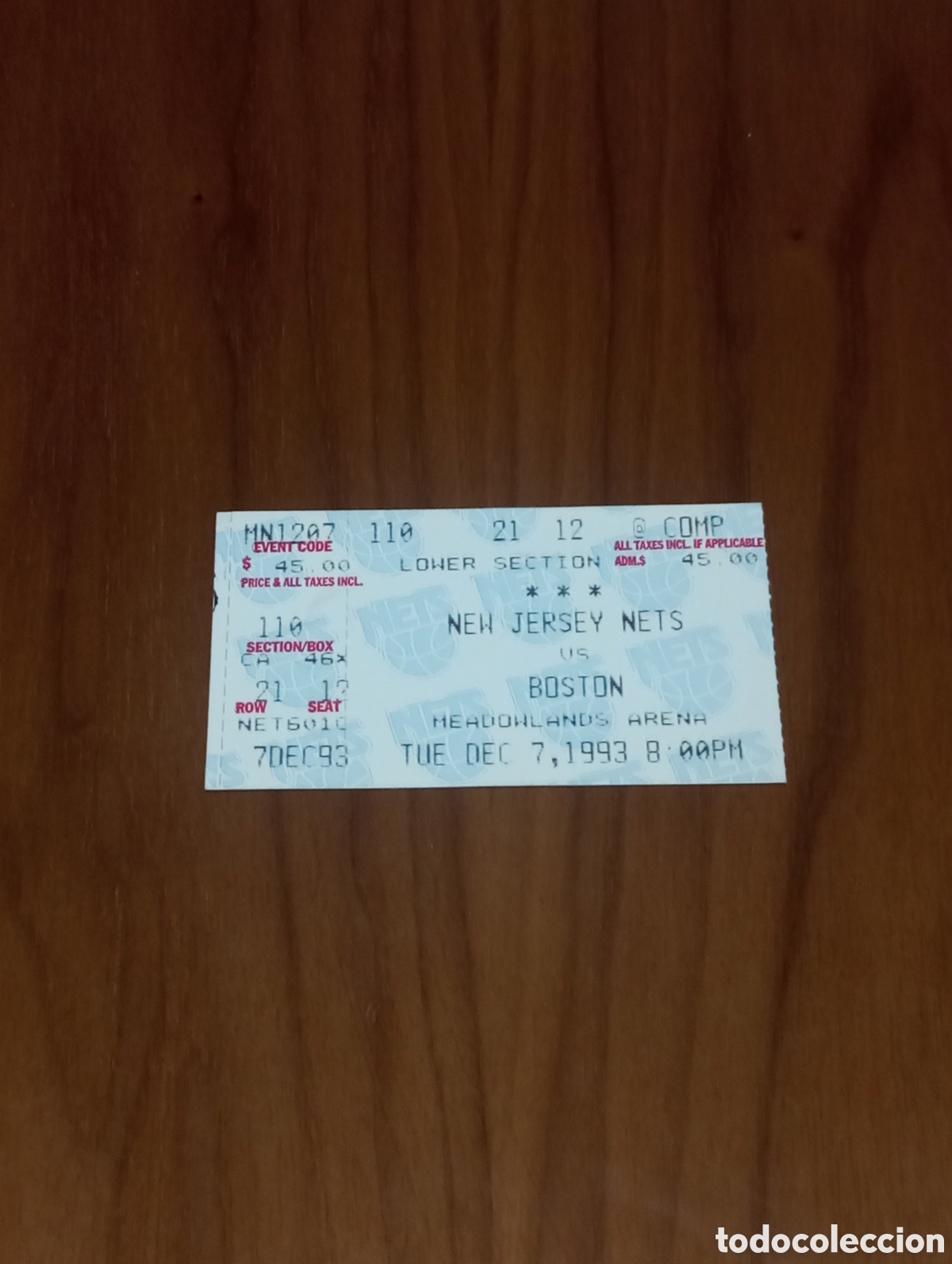 Coleccionismo deportivo: Entrada NBA New Yersey Nets VS Boston Celtics 1993