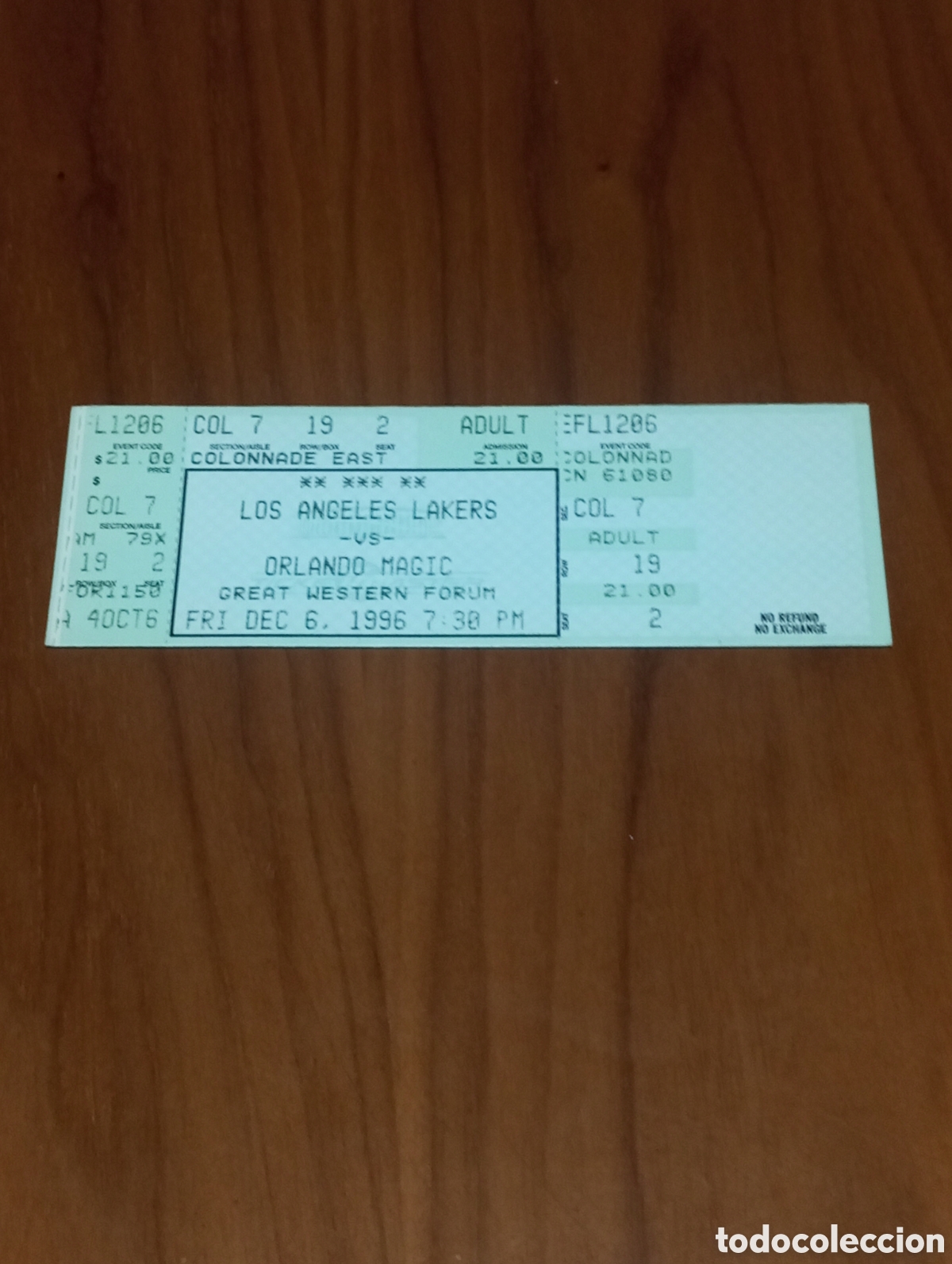 Coleccionismo deportivo: Entrada sin cortar NBA Los &Aacute;ngeles Lakers VS Orlando Magic 1996 Shaquille O'Neal