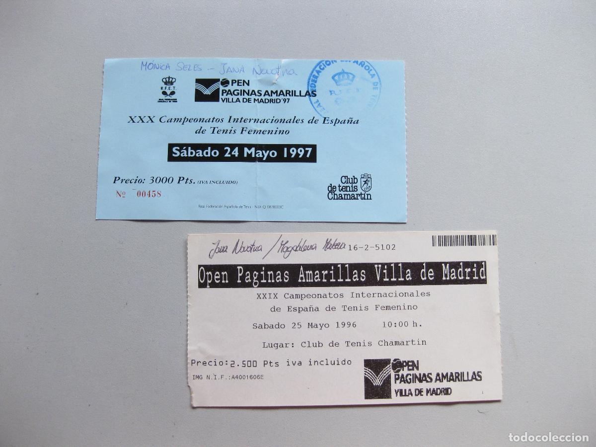 Coleccionismo deportivo: PAREJA DE ENTRADAS DE TENIS. OPEN P&Aacute;GINAS AMARILLAS VILLA DE MADRID. CAMPEONATOS ESPA&Ntilde;A. 1996 Y 1997
