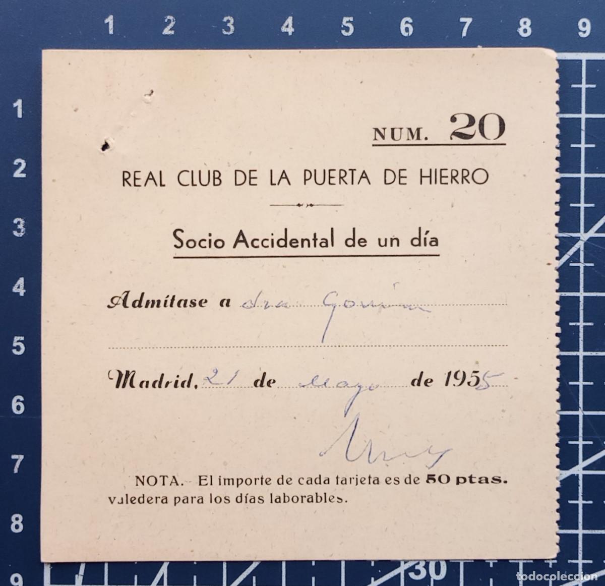 Coleccionismo deportivo: ENTRADA/TIQUET - REAL CLUB DE LA PUERTA DE HIERRO, MADRID - 1955