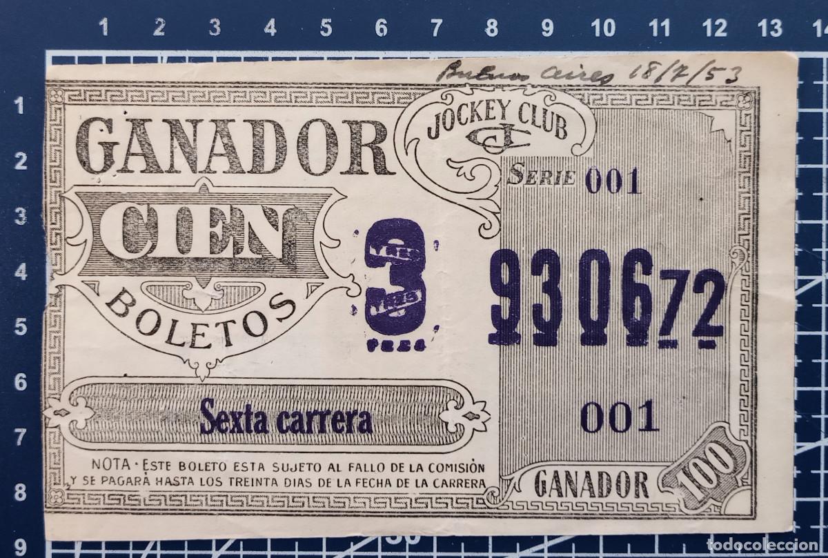 Coleccionismo deportivo: BOLETO DE APUESTAS H&Iacute;PICAS - JOCKEY CLUB BUENOS AIRES - 1953