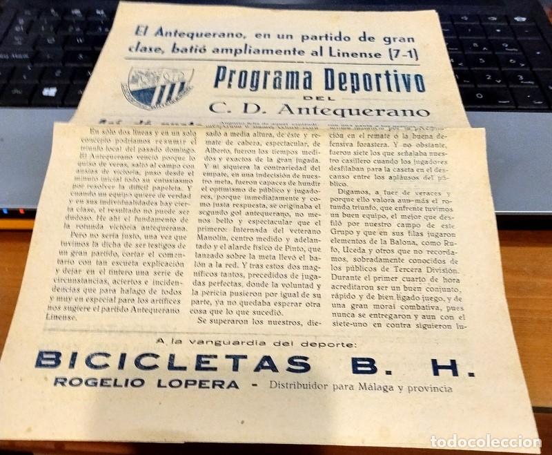 Coleccionismo deportivo: ANTEQUERA, 1950, PROGRAMA DEPORTIVO DEL C.D. ANTEQUERANO, 4 PAGINAS