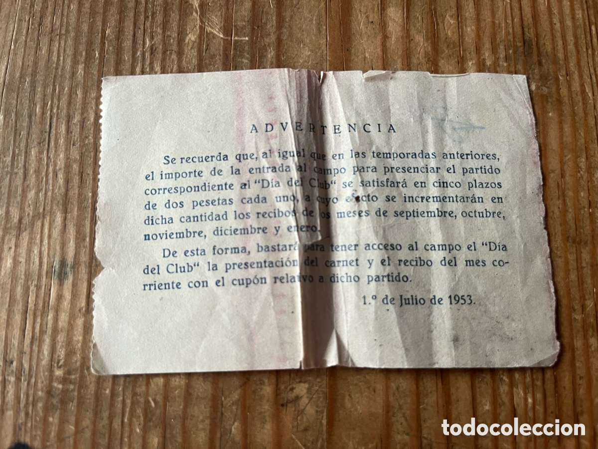 Coleccionismo deportivo: R31937 DOCUMENTO ADVERTENCIA DIA DEL CLUB ATLETICO DE MADRID (1-7-1953)