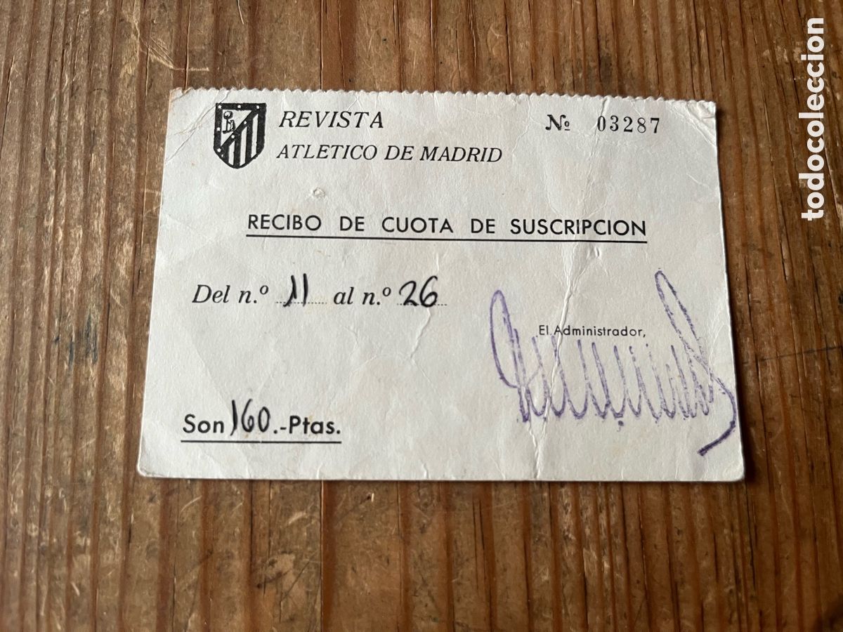 Coleccionismo deportivo: R31939 DOCUMENTO REVISTA OFICIAL ATLETICO DE MADRID RECIBO DE CUOTA DE SUSCRIPCION