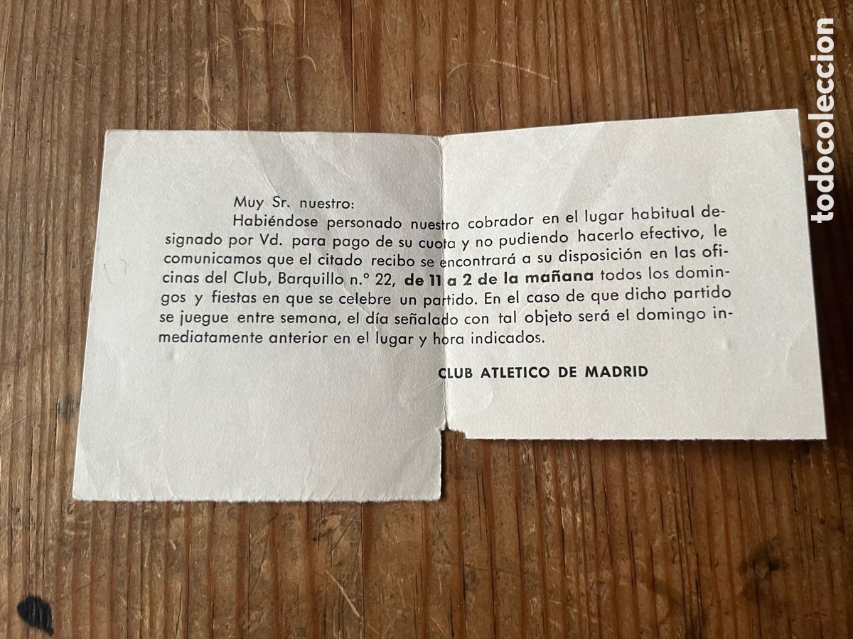 Coleccionismo deportivo: R31941 DOCUMENTO RECIBO COBRADOR DEL CLUB ATLETICO DE MADRID A&Ntilde;OS 60 70 SOCIO ABONADO