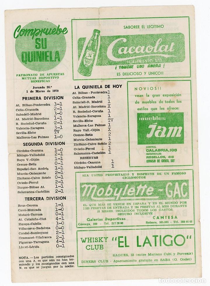Coleccionismo deportivo: ANTIGUA HOJA VOLANTE DE RESULTADOS LIGA FUTBOL ESPA&Ntilde;A. 1970