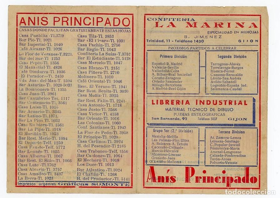 Coleccionismo deportivo: ANTIGUA HOJA VOLANTE DE RESULTADOS LIGA FUTBOL ESPA&Ntilde;A. ASTURIAS PUBLICIDAD
