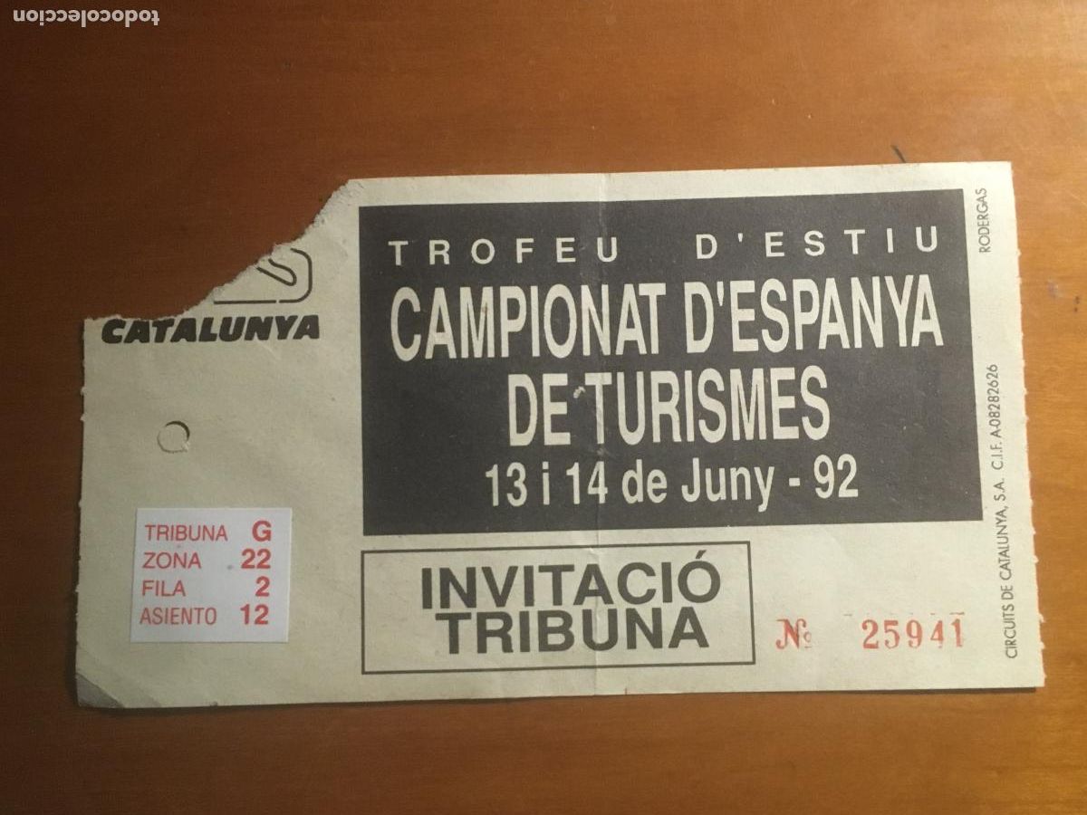 Coleccionismo deportivo: campionat espanya de turismes junio 1992entrada original antigua