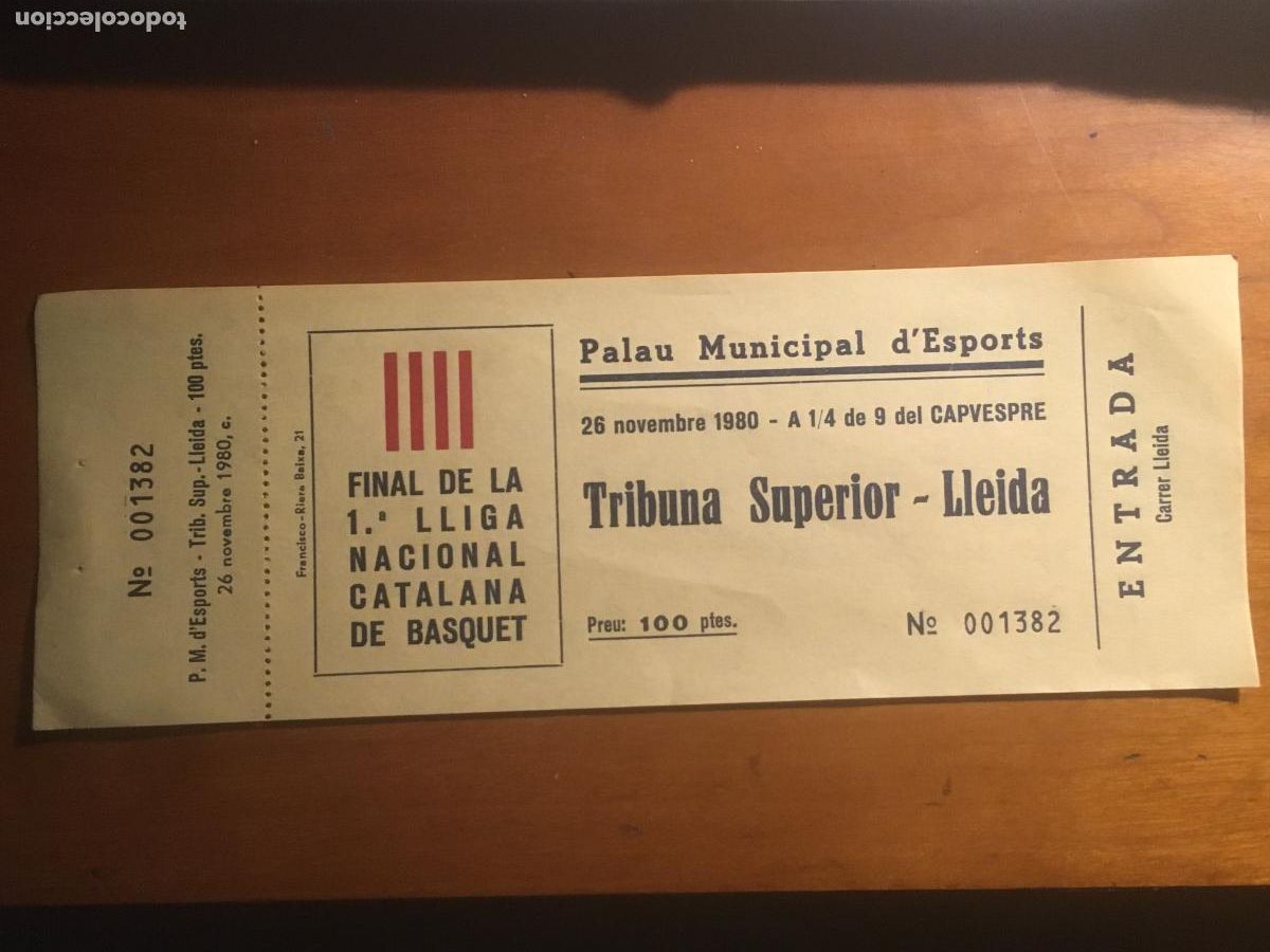 Sports collectibles: final primera lliga nacional catalana basquet 1980 palau esports barcelona entrada original antigua