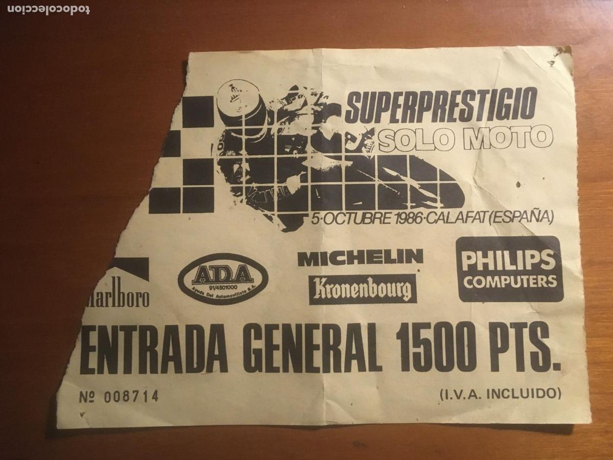 Sports collectibles: superprestigio solo moto circuito calafat a&ntilde;os 1086 entrada original antigua