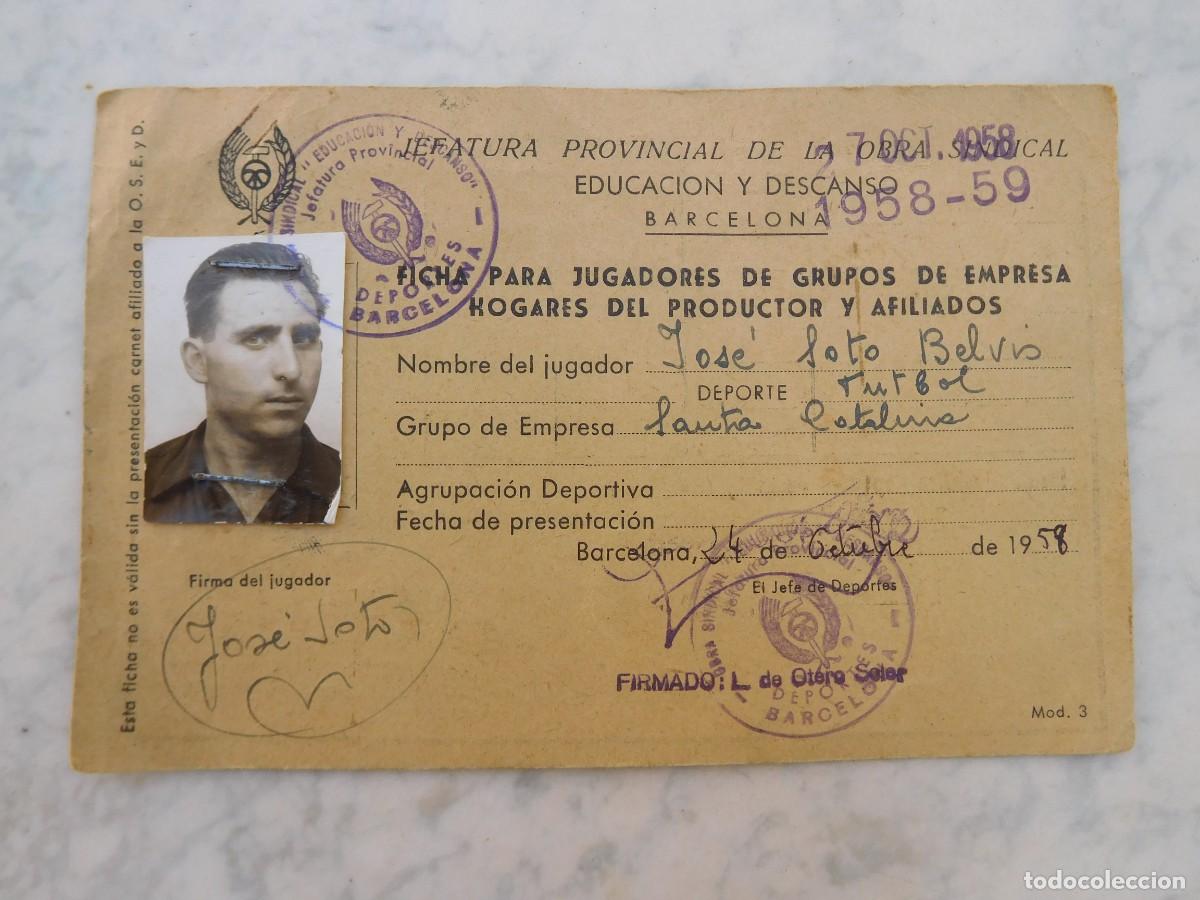 Coleccionismo deportivo: Ficha de jugador f&uacute;tbol Jos&eacute; Soto Belvis 1958 Badalona Matar&oacute; Balonp&eacute;dica Linense