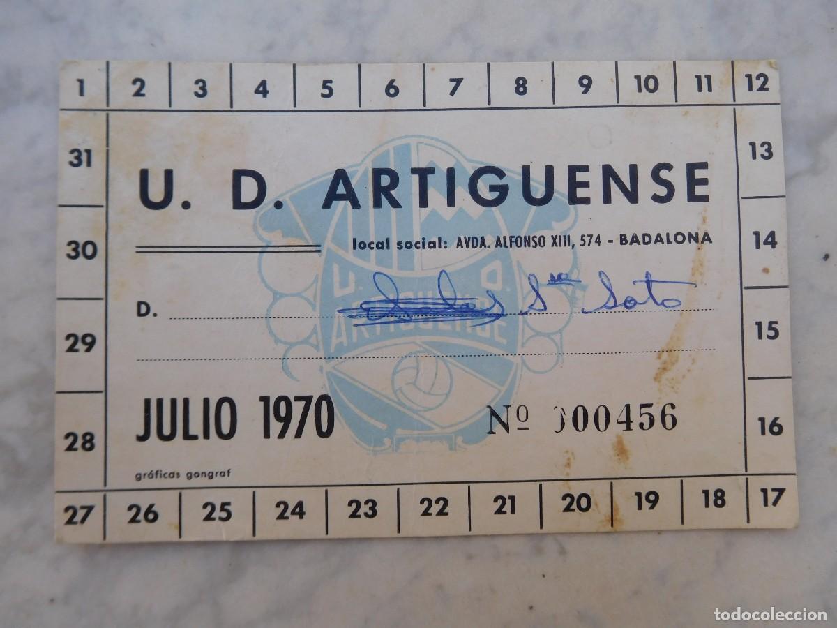 Coleccionismo deportivo: Pase mensual U.D. Artiguense 1970 Badalona