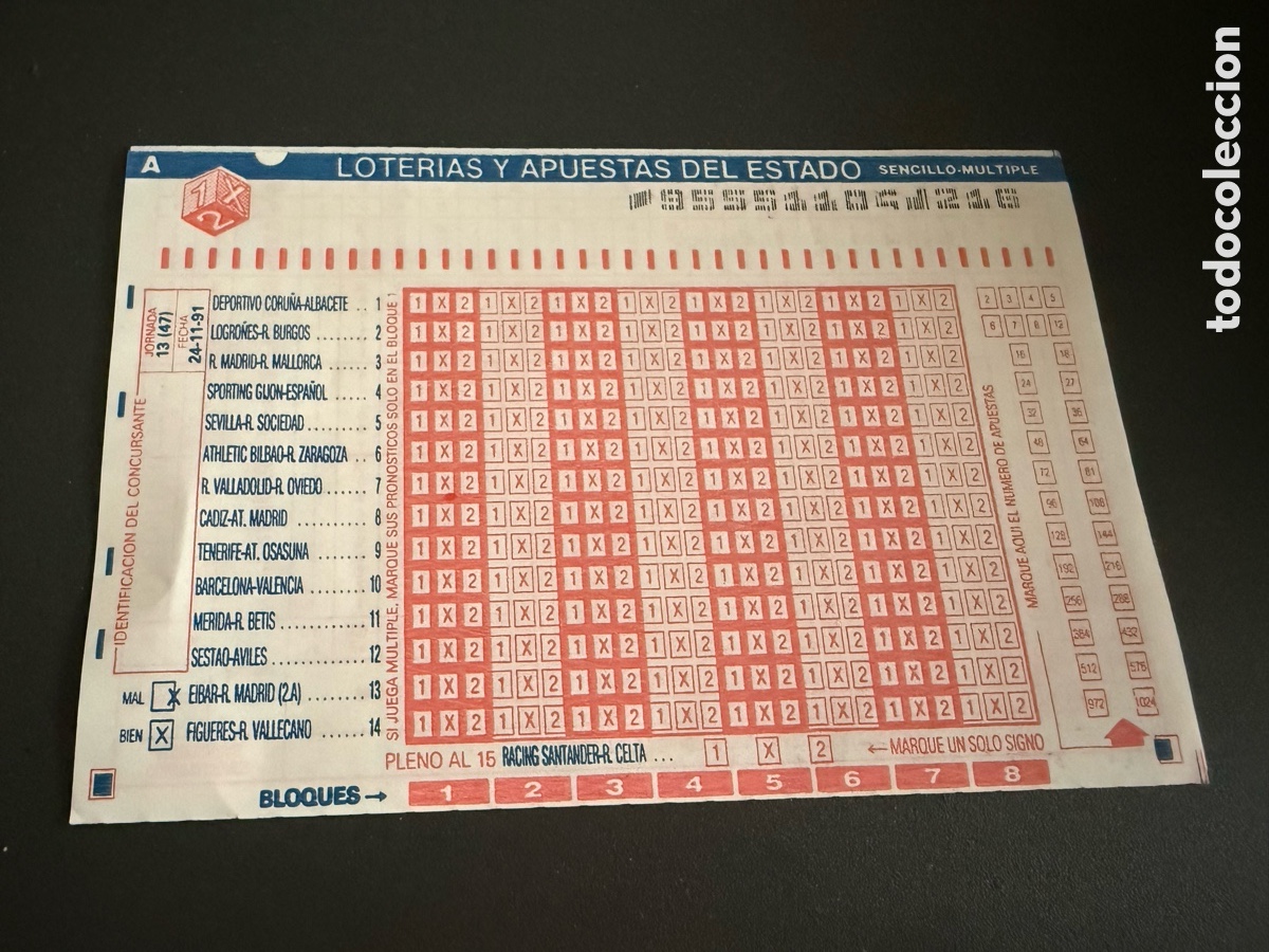 Coleccionismo deportivo: QUINIELA. Jornada 13. 1991. COMPLETA CON CALCO - Foto 1