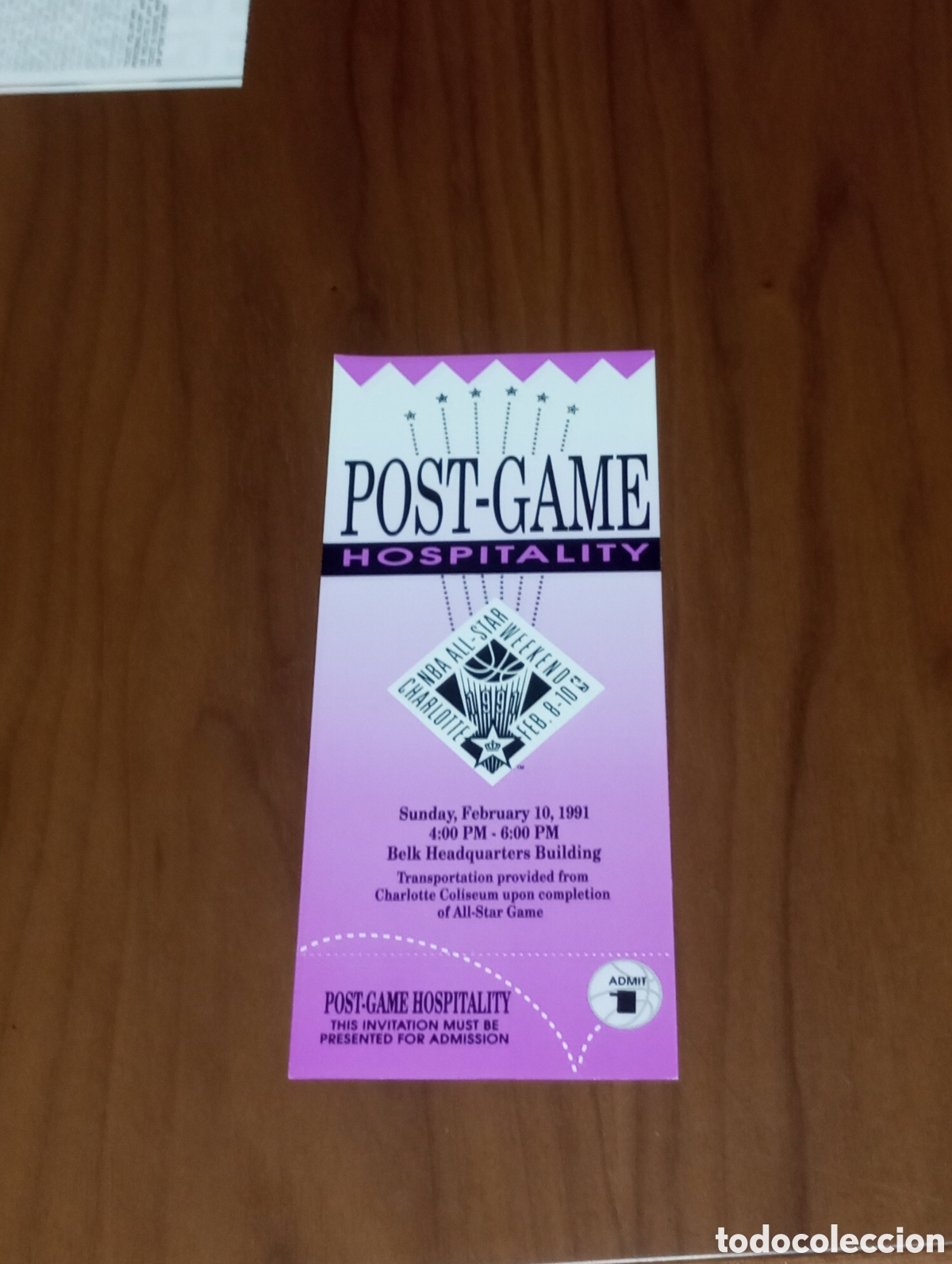 Coleccionismo deportivo: ENTRADA ENTERA NBA ALL STAR 1991 CHARLOTTE POST-GAME HOSPITALITY