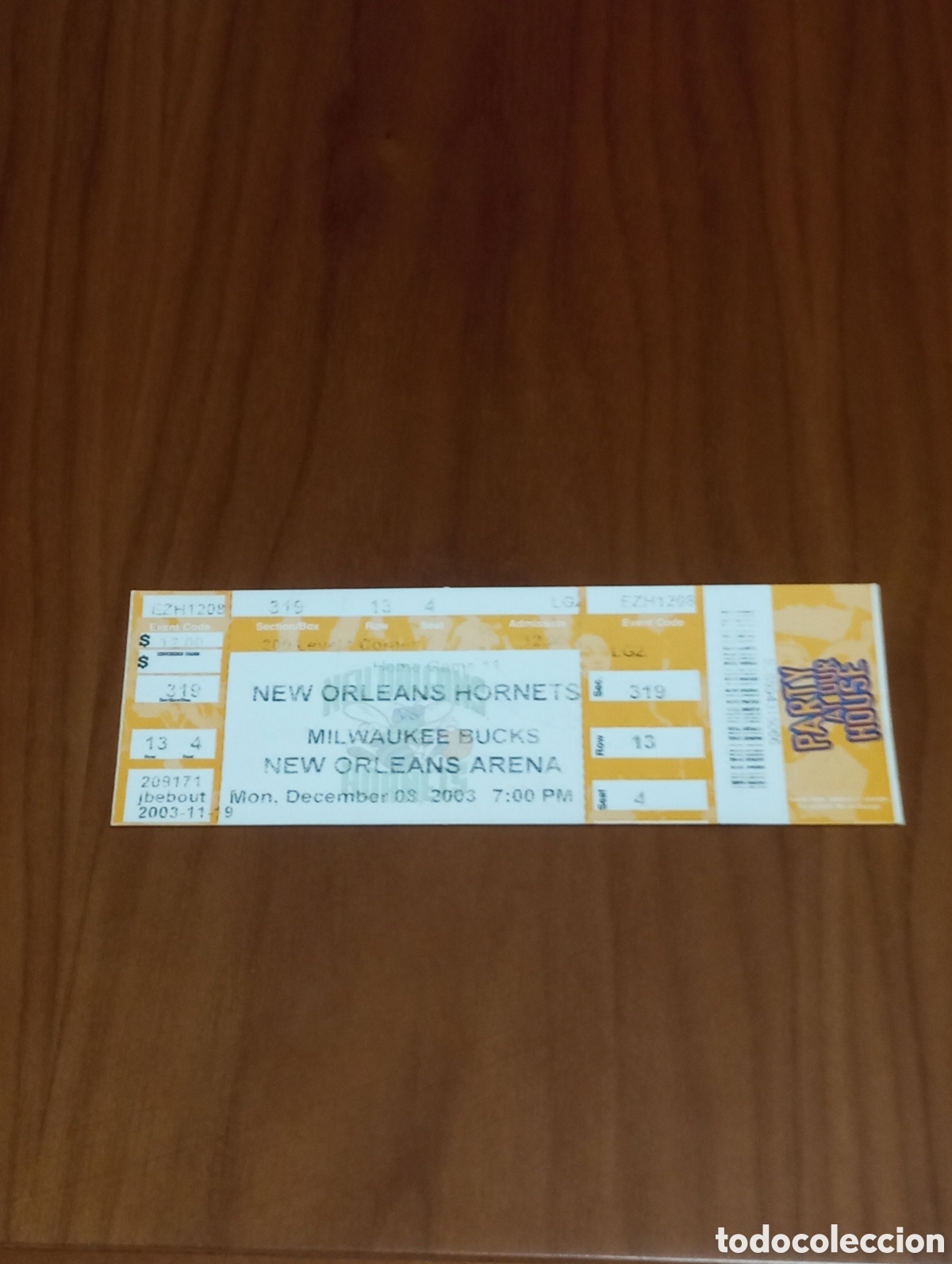 Coleccionismo deportivo: ENTRADA SIN CORTAR NBA NEW ORLEANS HORNETS VS MILWAUKEE BUCKS 2003