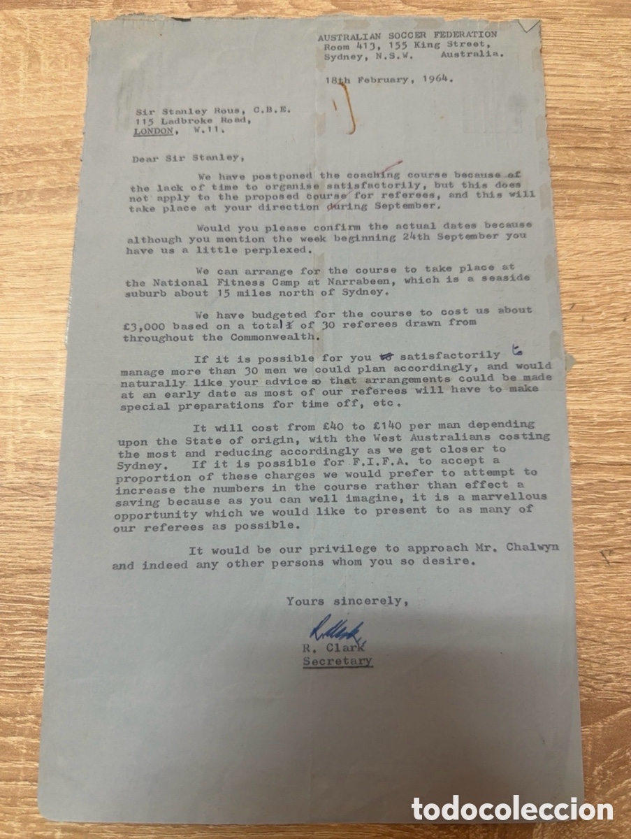 Coleccionismo deportivo: Carta &aacute;rbitros FIFA Australia 1964 - Foto 2