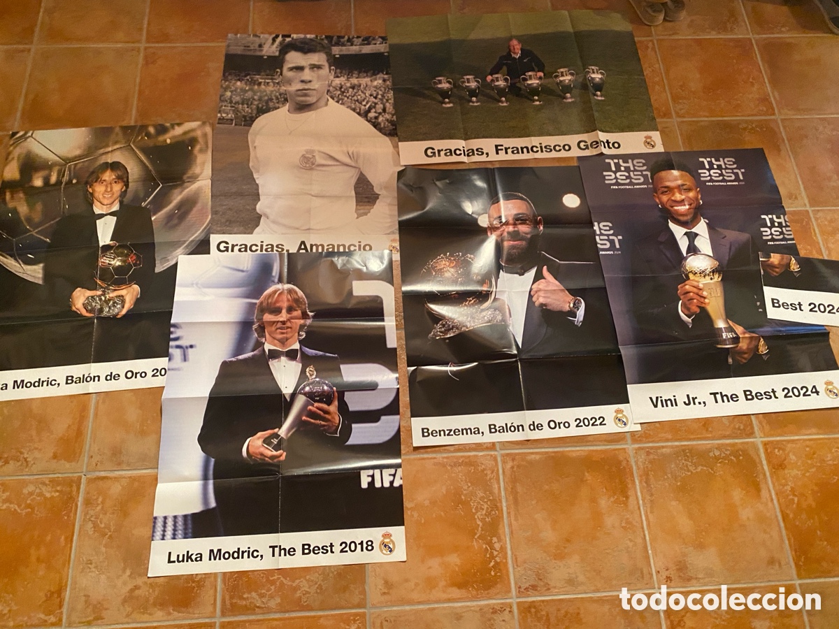 Coleccionismo deportivo: Posters bal&oacute;n de oro, the best, Gento, Amancio, Benzema, Vinicius y Modric