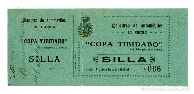 Coleccionismo deportivo: Entrada Concurso Autom&oacute;viles en Cuesta Copa Tibidabo 1914