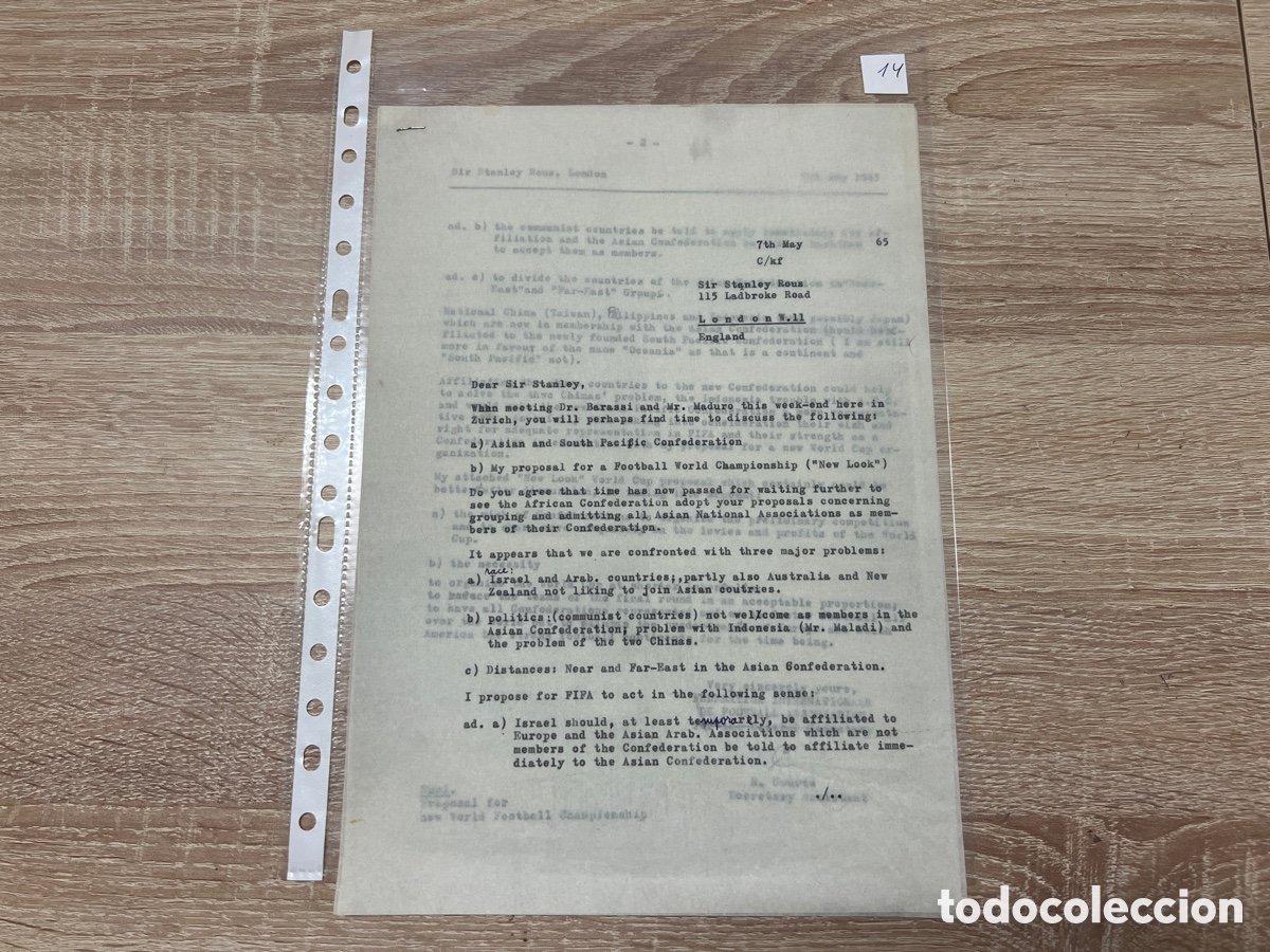 Coleccionismo deportivo: CARTA DOCUMENTO FIFA