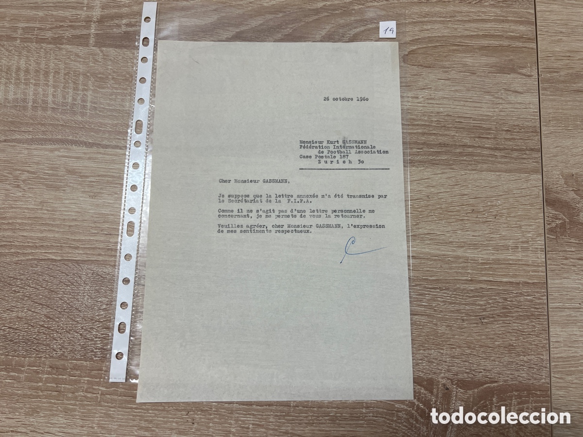 Coleccionismo deportivo: CARTA DOCUMENTO FIFA