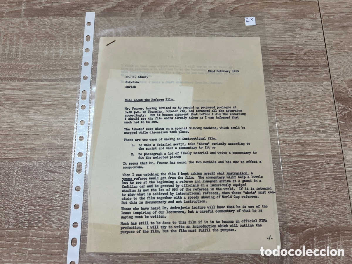 Coleccionismo deportivo: CARTA DOCUMENTO FIFA