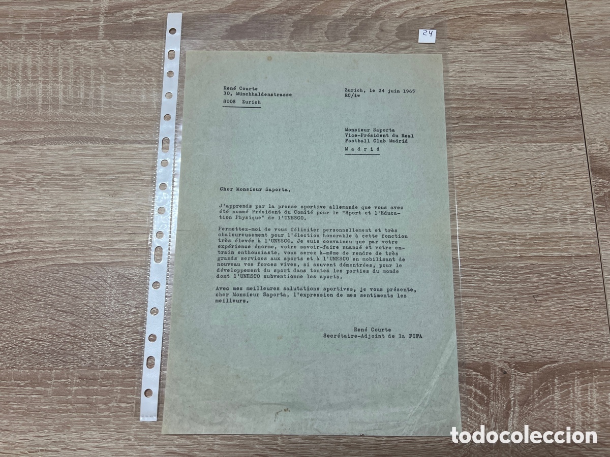 Coleccionismo deportivo: CARTA DOCUMENTO FIFA