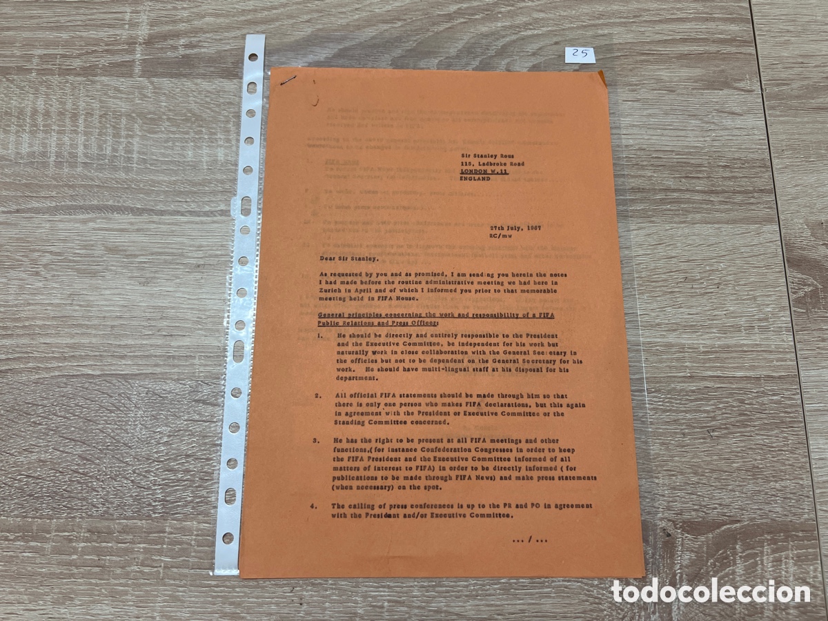 Coleccionismo deportivo: CARTA DOCUMENTO FIFA