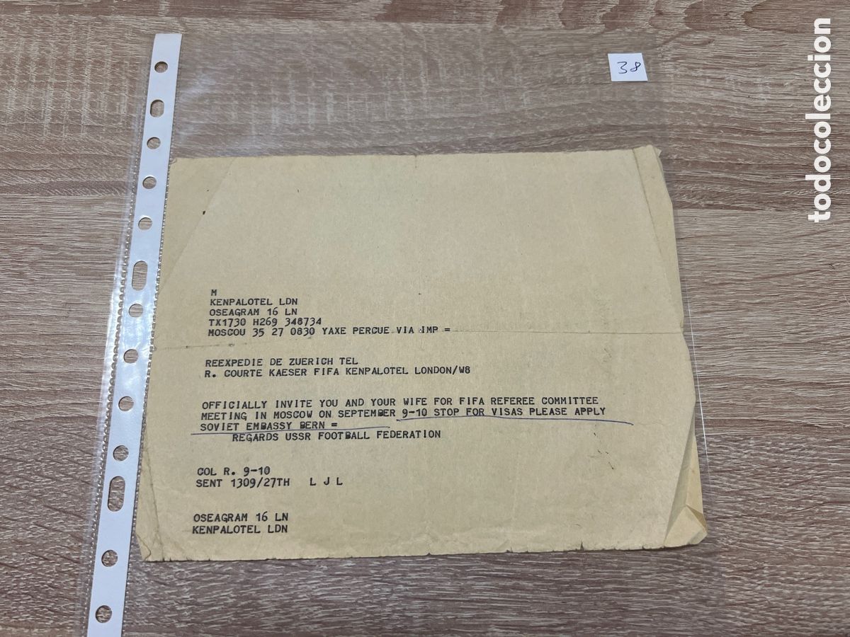 Coleccionismo deportivo: CARTA DOCUMENTO FIFA