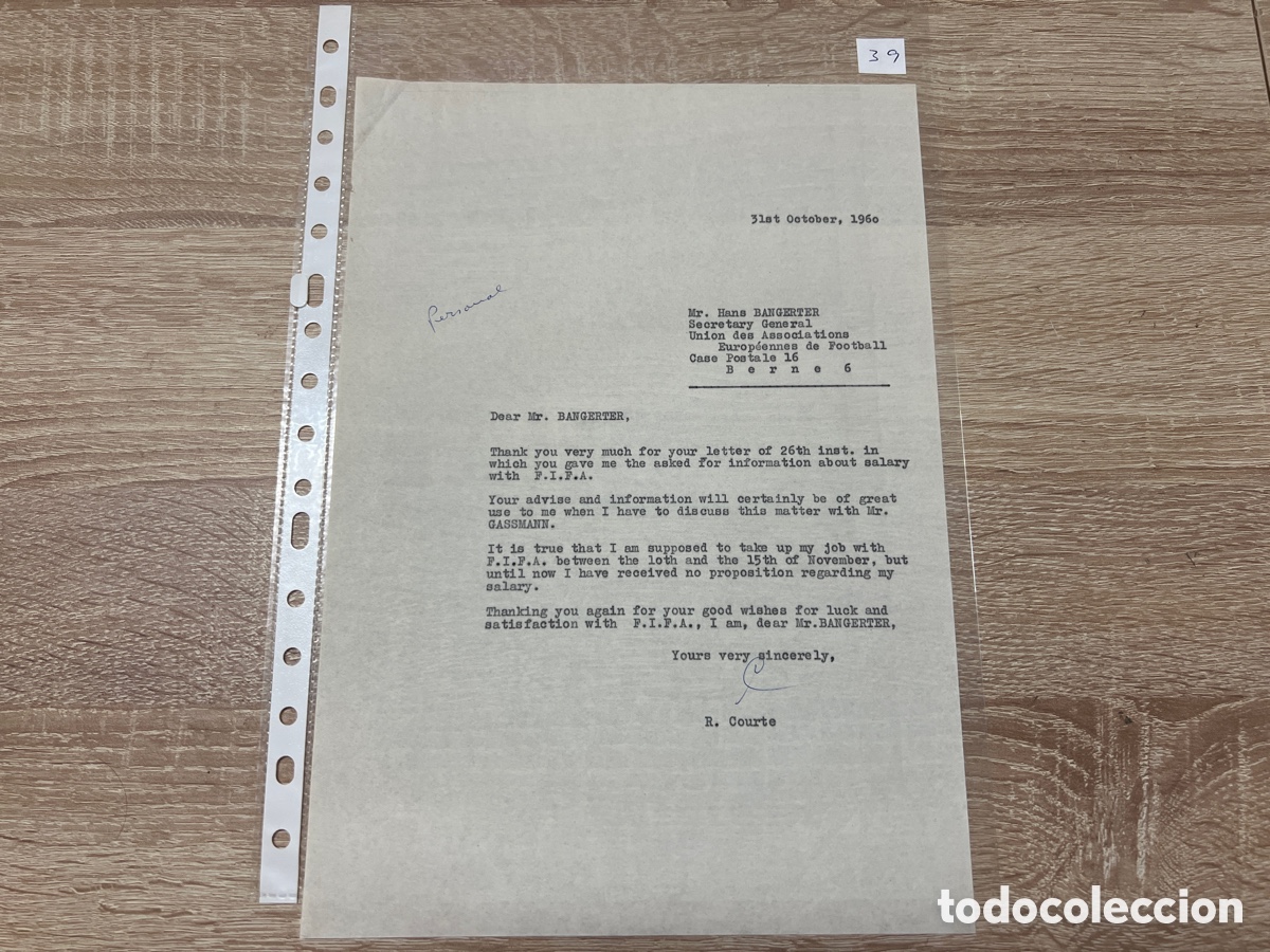Coleccionismo deportivo: CARTA DOCUMENTO FIFA