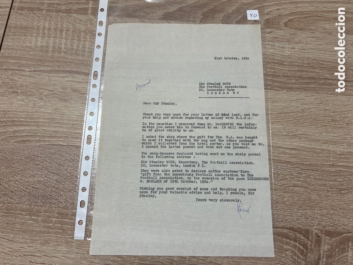 Coleccionismo deportivo: CARTA DOCUMENTO FIFA