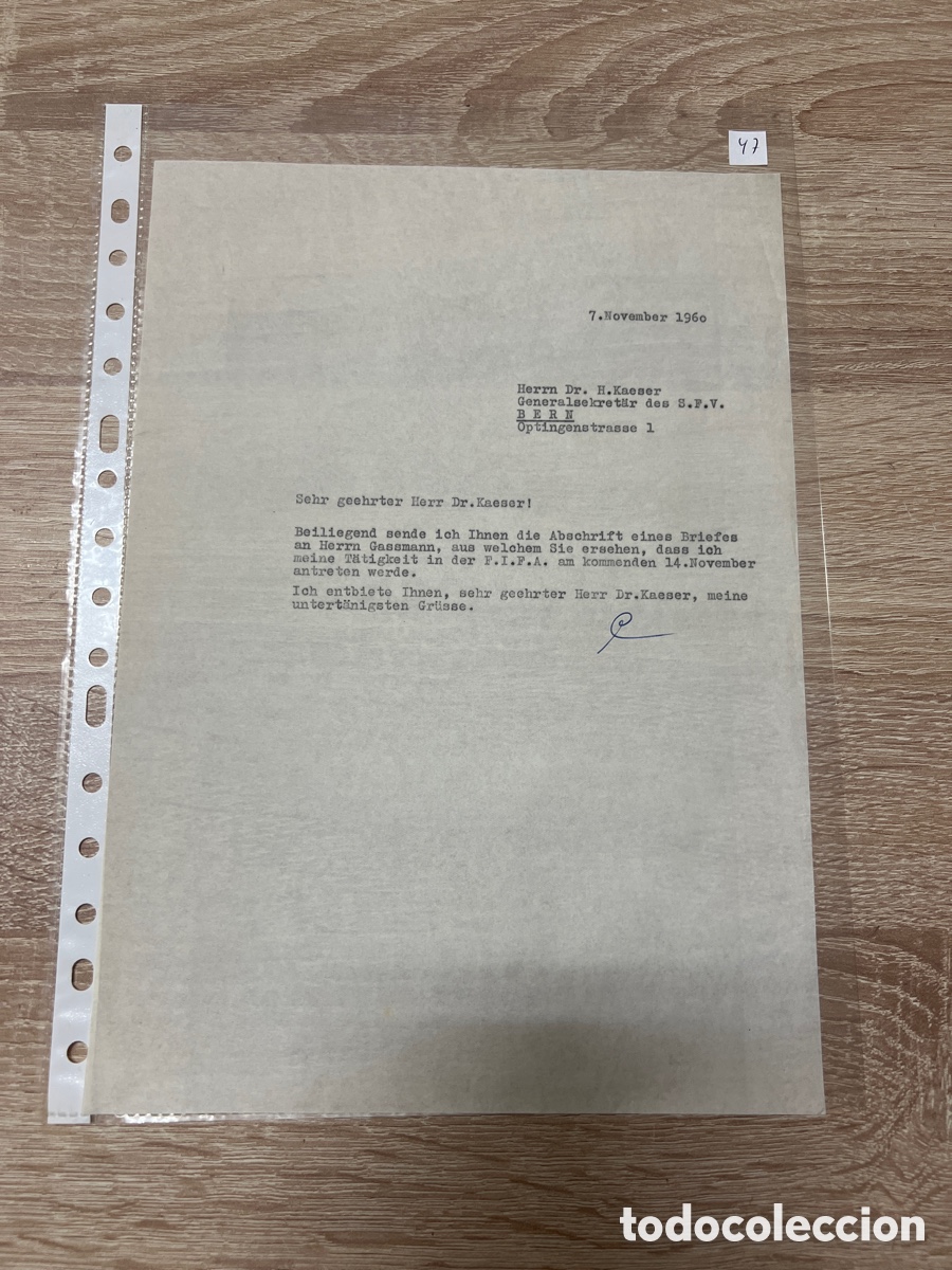 Coleccionismo deportivo: CARTA DOCUMENTO FIFA A&Ntilde;OS 60