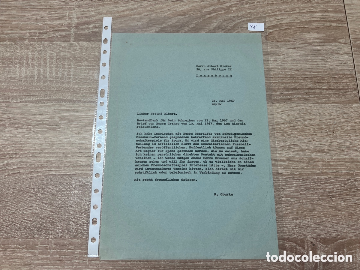 Coleccionismo deportivo: CARTA DOCUMENTO FIFA A&Ntilde;OS 60