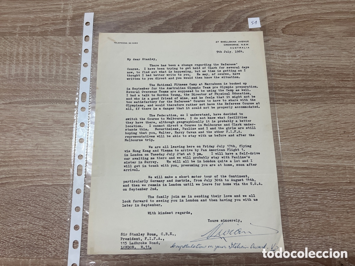 Coleccionismo deportivo: CARTA DOCUMENTO FIFA A&Ntilde;OS 60