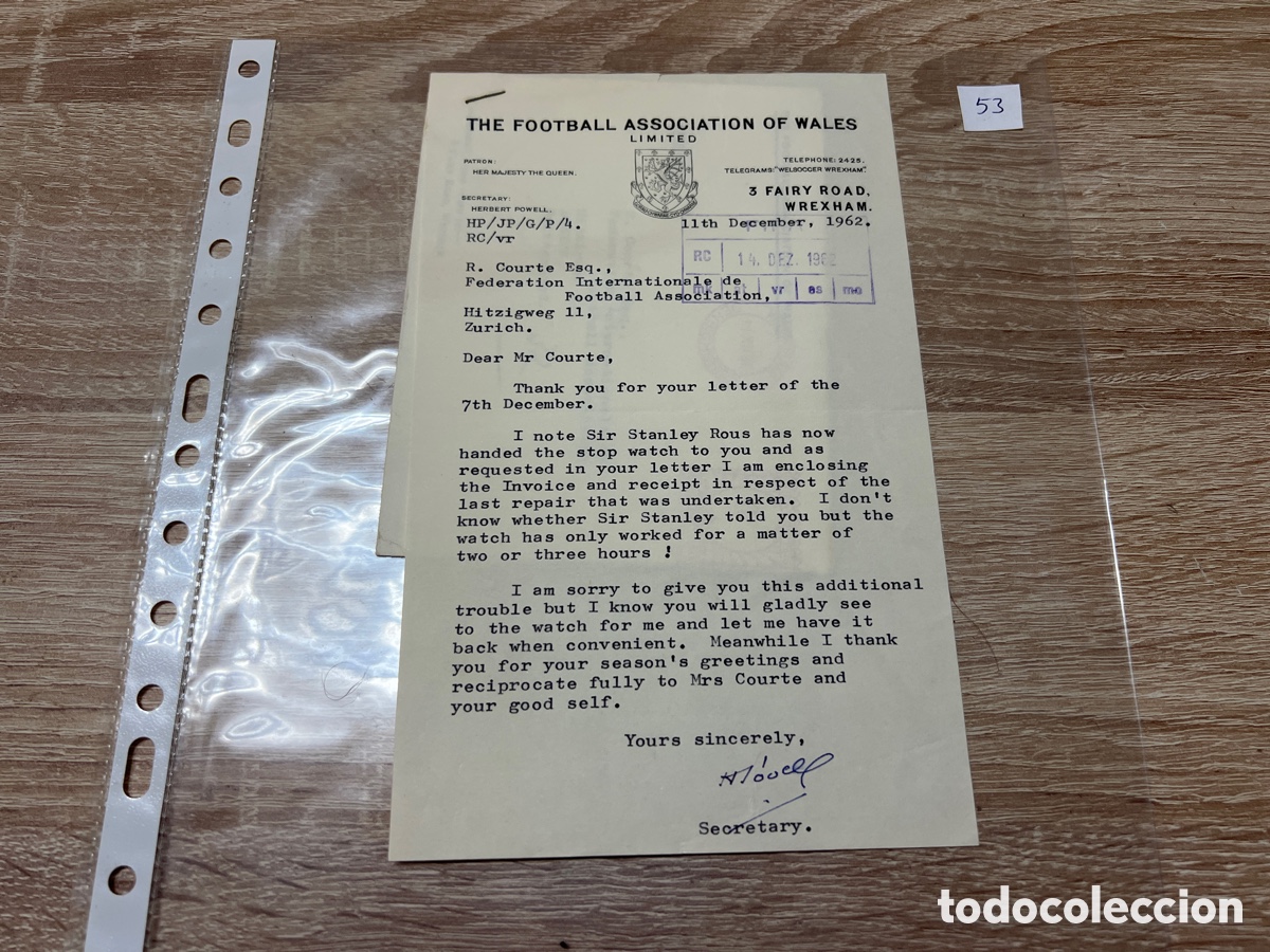 Coleccionismo deportivo: CARTA DOCUMENTO FIFA A&Ntilde;OS 60