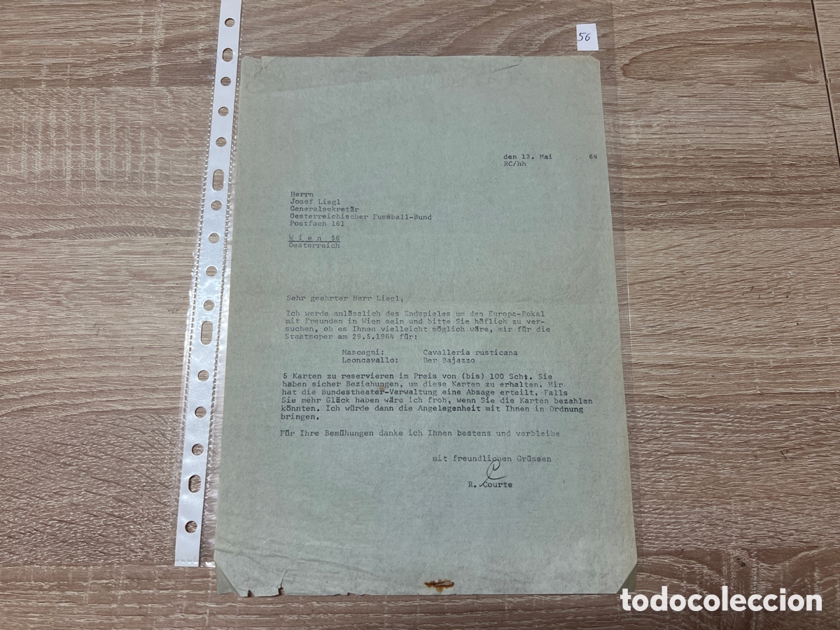 Coleccionismo deportivo: CARTA DOCUMENTO FIFA A&Ntilde;OS 60