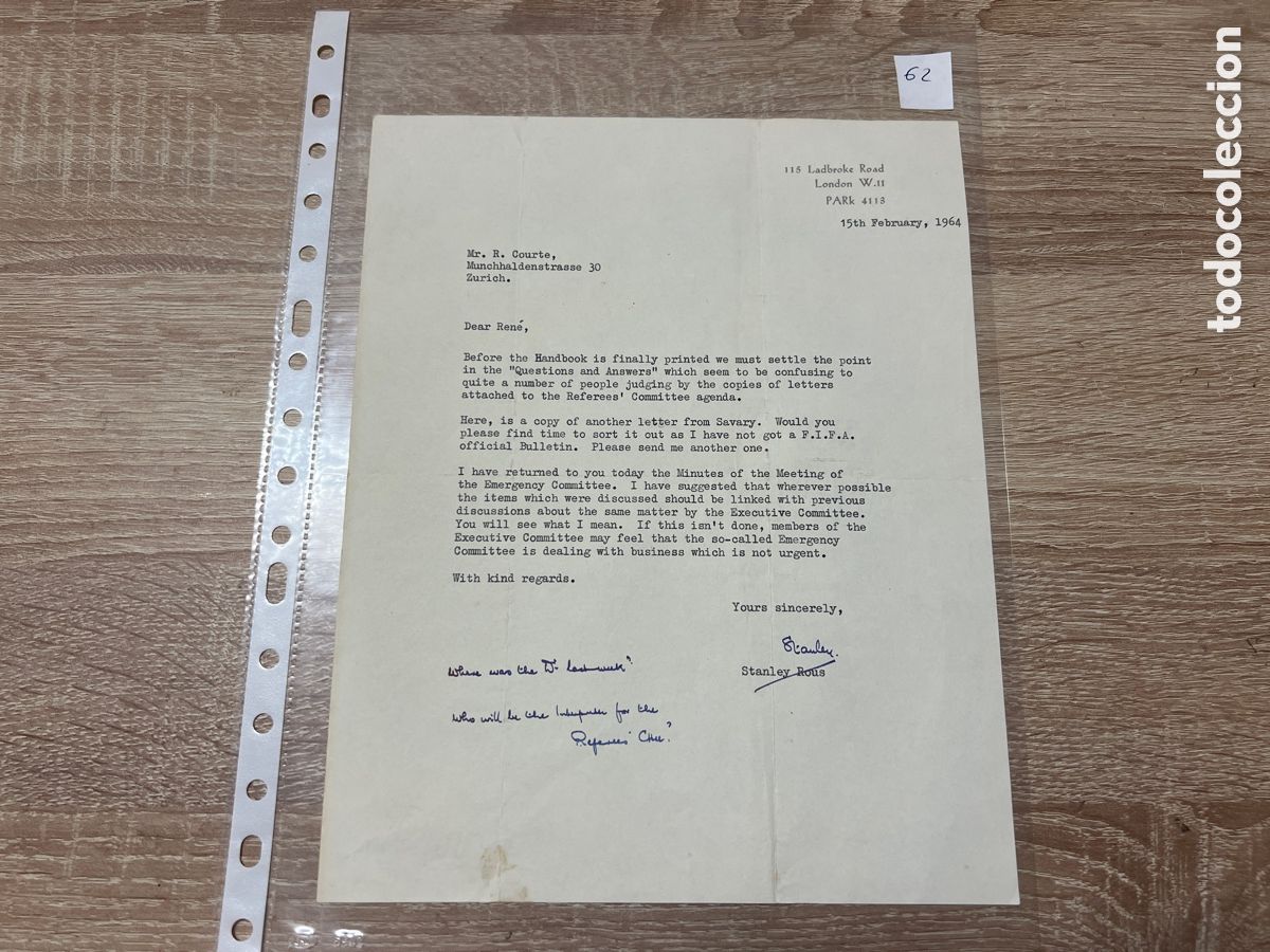 Coleccionismo deportivo: CARTA DOCUMENTO FIFA A&Ntilde;OS 60