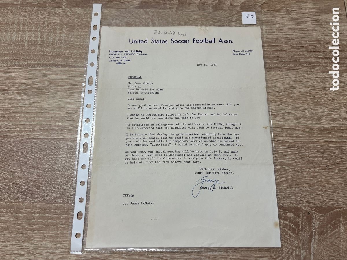 Coleccionismo deportivo: CARTA DOCUMENTO FIFA A&Ntilde;OS 60