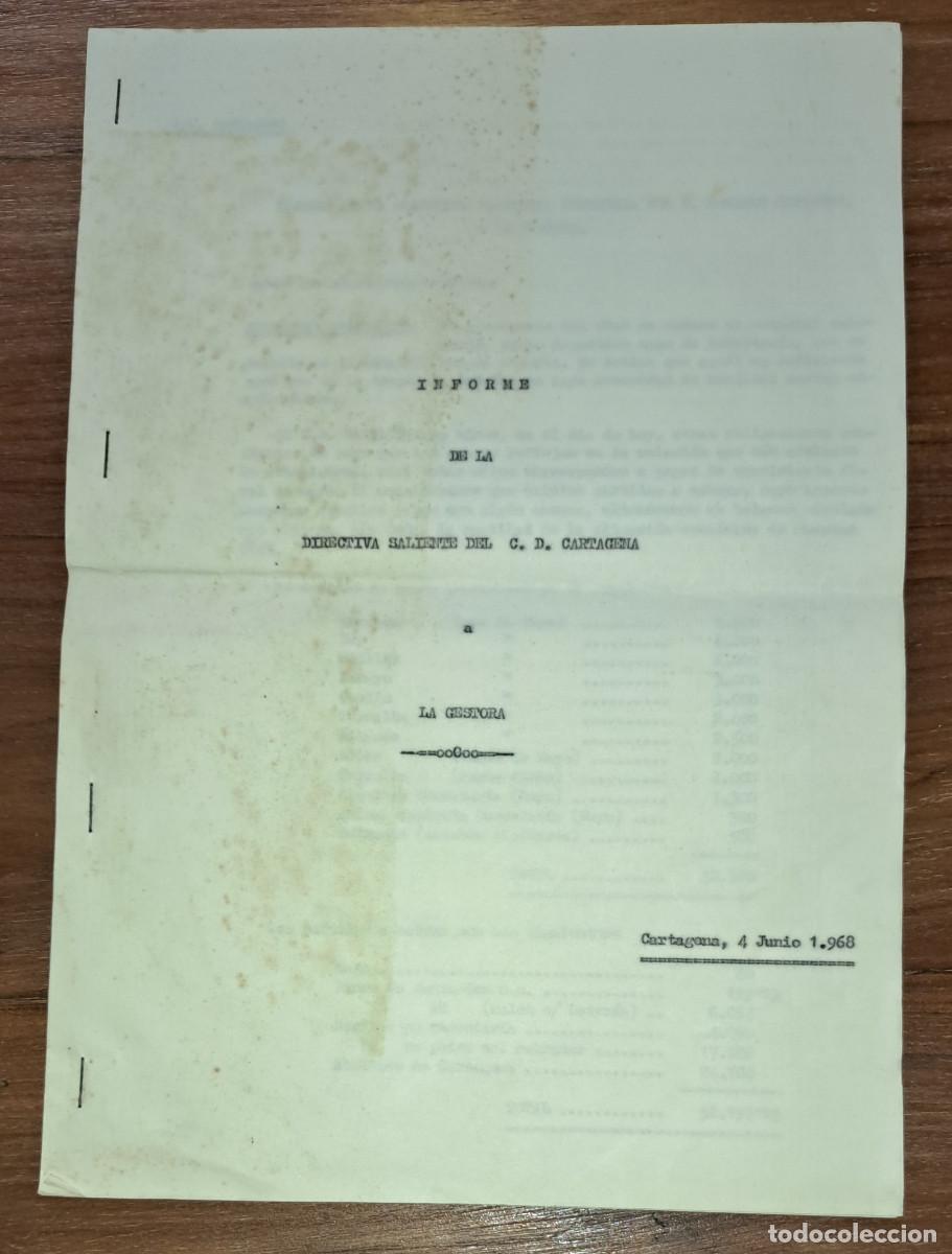 Coleccionismo deportivo: CARTAGENA, C.F. - INFORME DIRECTIVA SALIENTE TEMP. 1967/68 - CON SUELDOS PLANTILLA Y PERSONAL OFICIN