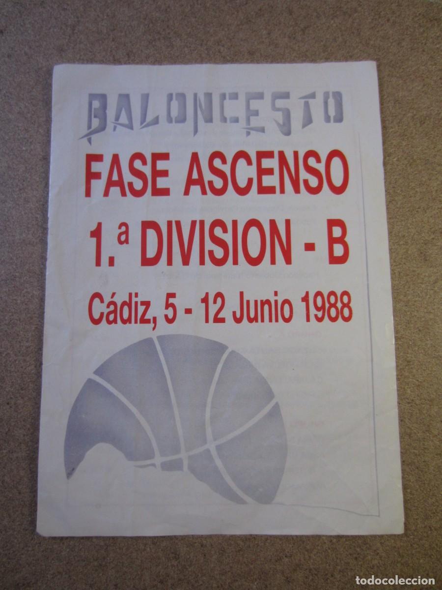 Coleccionismo deportivo: Cartel Promocional Fase Ascenso Primera Divisi&oacute;n B Baloncesto Cadiz 1988