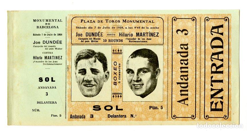 Coleccionismo deportivo: Entrada Boxeo Joe Dundee / Hilario Mart&iacute;nez 7 julio 1928 Sol