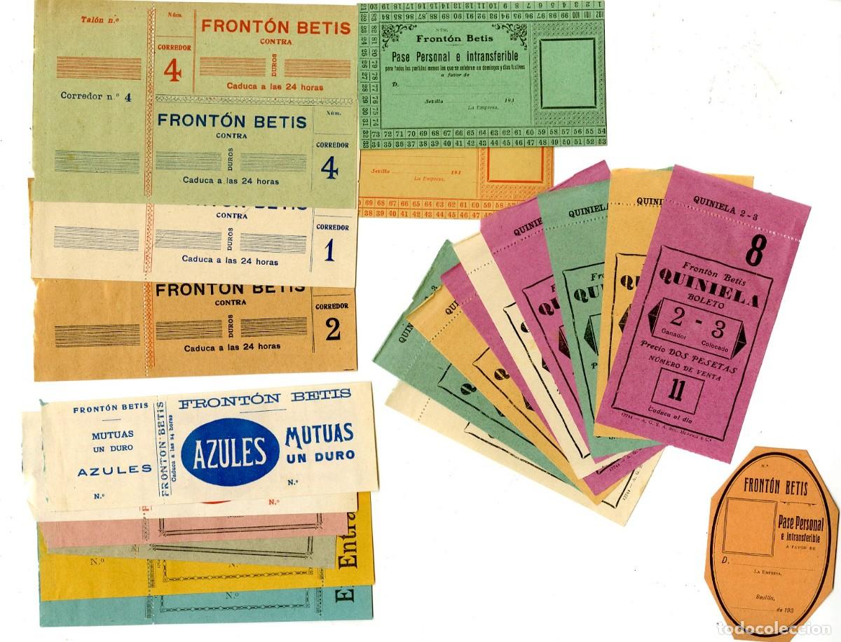 Coleccionismo deportivo: Lote entradas y carnets Front&oacute;n Betis 193?, todas diferentes